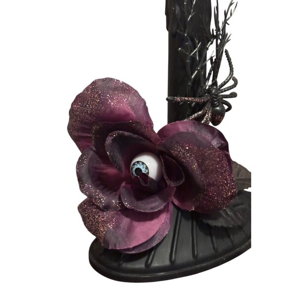 Vtg Upcycled Halloween Candle Window Light Electric flicker bulb Spider and Rose - Picture 3 of 4